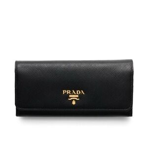 Black leather Prada wallet with gold chain